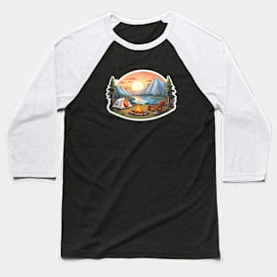 Camping Vintage Sunset Tent Retro Adventure Baseball T-Shirt